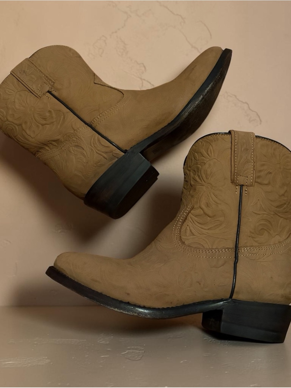 Frye‎ Billy Western Short Bootie in Honey Floral Embossed Leather